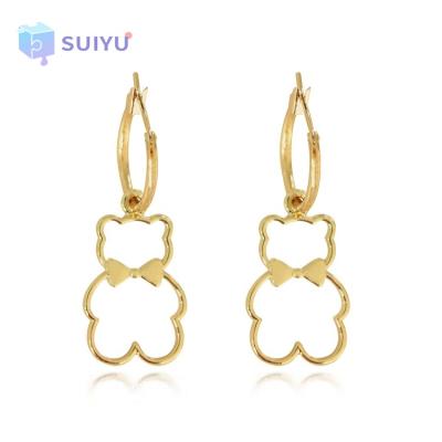 China Cute Cute Cartoon Hollow Color Gold Bear Charms Cute Kawaii Circle Earrings Big Bear Stud Earrings for sale