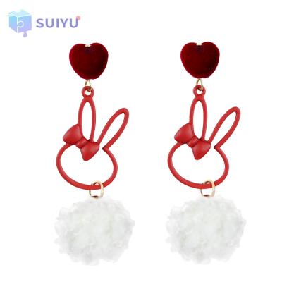 China Japanese Korean Style Easter Style Rabbit Heart Earrings Pompom Ball Long Drop Earrings Kawaii Cute Alloy Soft Hollow Rabbit for sale