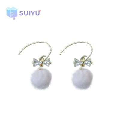 China High Quality Fashion Cute Drop Earrings Winter Zircon Bow Ball Tassel Ball Hook Earrings For Ladies Women Girls for sale