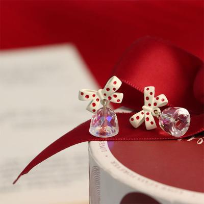 China 2022 Cute Design Spring Cute Crystal Bell Drop Earrings Women Earrings Shiny Sparkle White Polka Dot Bow Crystal Earrings New for sale