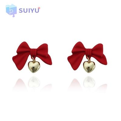 China Japanese Style Cute Simple Heart Charms Bow Stud Earings Alloy Sweet Bow 3D Mini Heart Dangle Ladies Earings for sale