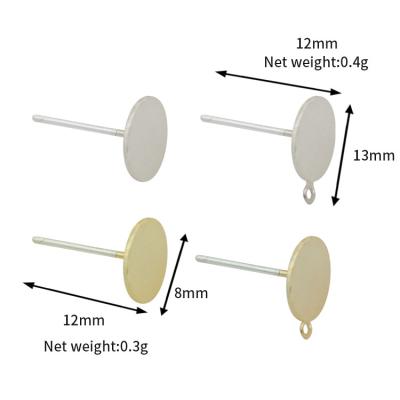 China Simple Gold Filled White Peg Earrings Posts Flat Pad Ear Stud Components Flat Round Earring Making Findings for sale