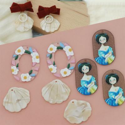 China Wholesale Cute Color Print Geometric Acrylic Flat Beads Cartoon Designed Charms DIY Jewelry Plastic Acrylic Pendants for sale