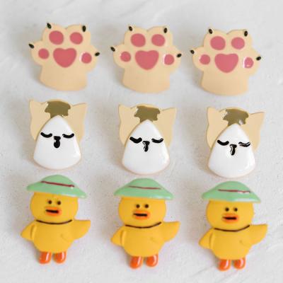 China Lovely Kawaii Cartoon Color Printing Alloy Studs Earrings Party Holiday Mood Earrings Duck Cat Paw Earrings Cute For Girls Women for sale