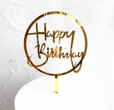 China Direct Use Acrylic Cake Decorated Hot Acrylic Cake Topper Golden Birthday Cake Happy Birthday Round Card Style Decoration Party for sale