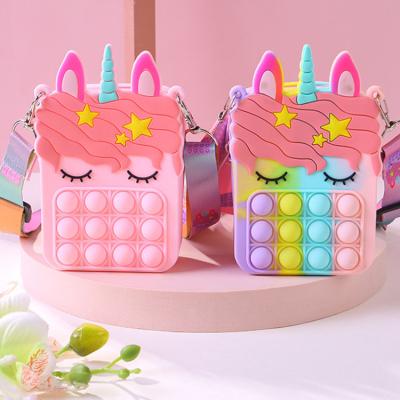 China Festival Decoration Package AMZ HOT SALE In Running Busty Person Coin Unicorn Purse Bag Toy Shoulder Noise Figet Toys Rainbow Silicone Busty Person Purse popoit for sale