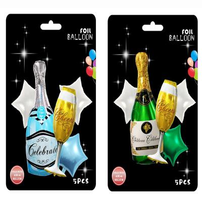 China Festival Decoration Package Wholesale Supplier Stuffed 5pcs Aluminum Wine Whiskey Party Balloon Set Decoration Balloon Bouquet for sale