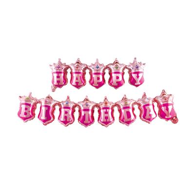 China Festival Decoration Selection New Arrival Foil Balloon Pink//Black Crown Happy Birthday Banner United Siamese Garland Balloon For Birthday Celebrate for sale