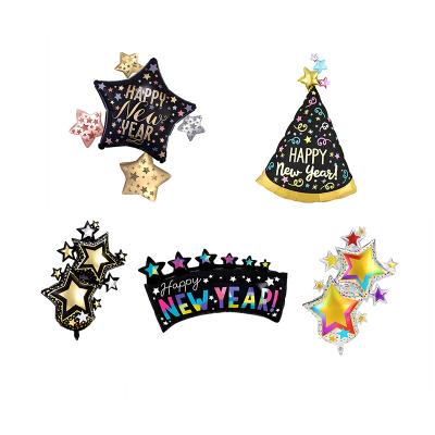 China Custom Foil Balloons Stars Shkle Stars New Year Party Foil Balloons Happy New Year Festival Decoration Package Foil Balloons for sale