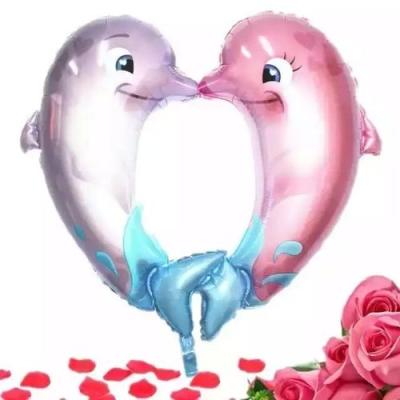 China Popular 43inch Big Kiss Dolphin Love Festival Decoration Package Aluminum Foil Balloon Shaped For Party Wedding Decoration for sale