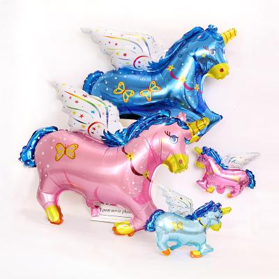 China Mini Large /Medium size festival decoration package cute inflatable pink bule cartoon animal flying horse shape aluminum foil balloon for decoration home for sale