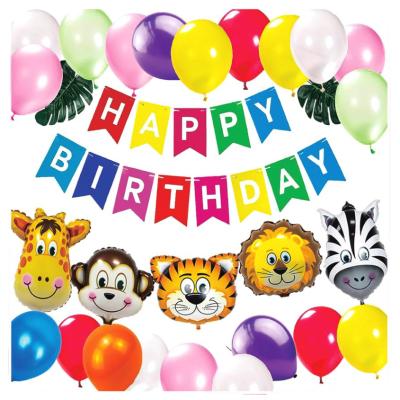 China Festival Decoration Package Animal Lion Zebra Monkey Tiger Foil Balloon Rainbow Color Latex Foil Balloon Children' s birthday for sale