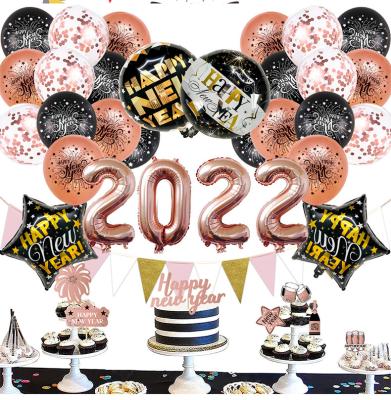 China Festival Decoration Bundle 2022 Party Supplies Party Happy New Year Eve Decorations Black Gold Pink Banner Confetti Balloons Helium New Year Balloons for sale