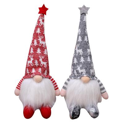 China 2021 Cloth + Cotton + PP Rudolph Christmas Ornaments Doll Creative Faceless Sitting Position Glow Rudolph Santa Claus Doll Gnome Christmas Ornaments for sale