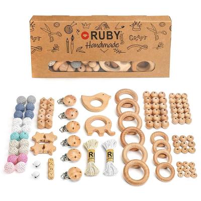 China 100% Eco-friendly Newborn Baby Teether Gift Box BPA Free Baby Gift Box DIY Set Wooden Sensory Teether Toys for sale