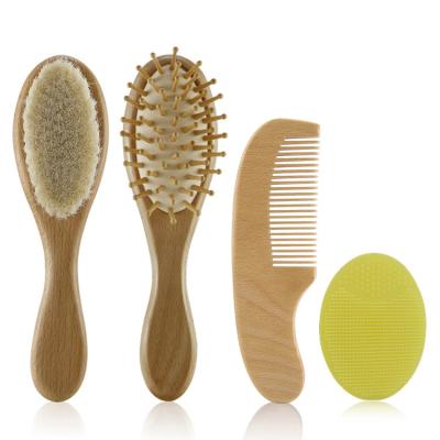 China 4Pcs/Set Natural Wool Baby Hair Brush And Wooden Comb For Newborns And Toddlers for sale