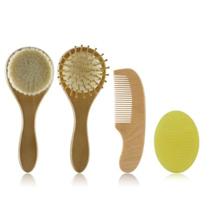 China Natural Eco-Friendly Newborn Gift Set Natural Wooden Baby Hair Brush And Comb 4Pcs/Set for sale