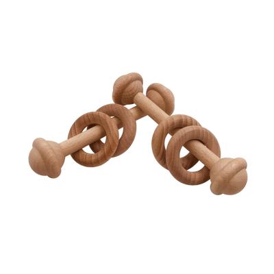 China 2021 Hot Sale Amazon Teether Milk Teeth Wooden Ring Sensory Toy Food Grade Wooden Beads Rattle Eco-friendly Material Baby Ratchet Wooden Baby Toy for sale