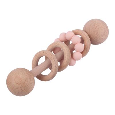 China 2021 New Eco-friendly Material Silicone Wooden Teeth Ring Baby Rattle Teether for sale