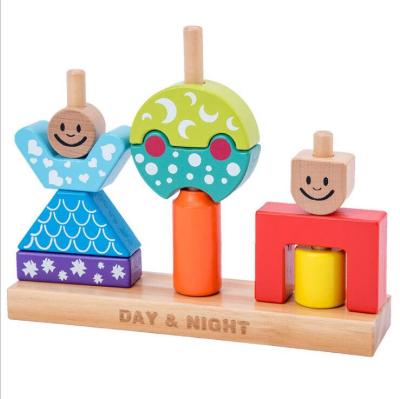 China Creative Day&Night 2021 Cartoon Toy Assemble Blocks Wooden Children Toys Educational Building Blocks for sale