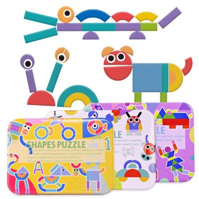 China Cartoon Toy Kids Montessori Geometric Tangram Puzzle Toys Pattern Wooden Block Animal Puzzle for sale