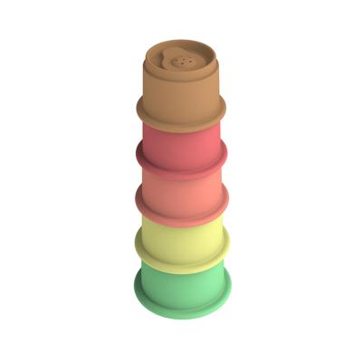 China 100%food grade Silicone Teether Hot Sale Silicone Eco-friendly Kids Fun Educational Fruit Blocks Stacking Cups Water Playing Bath Toy Stacked Cups for sale