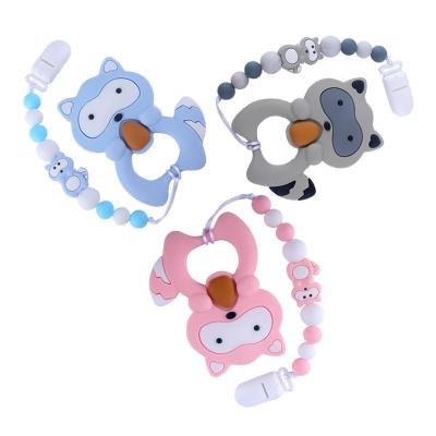 China 100%food grade Silicone Teether 2021Hot Sale New Amazon Cartoon Bpa Free Baby Teething Toys Silicone Beads Pacifier Chain Baby Silicone Pacifier Clip for sale