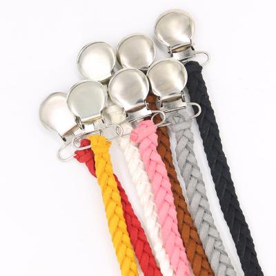 China 100%Food Grade Silicone Baby Teether Vintage Crochet Leather Pacifier Clips Dummy Chain Clip Pacifier Holder Nipple Soother Chain For Infant Baby Feeding Toy for sale