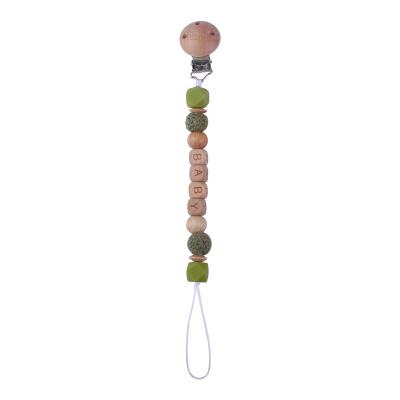 China Amazon New Eco-Friendly Wooden Teether Baby Silicone Beads Clip Pacifier Chain Holder Dummy Pacifier Clips for sale