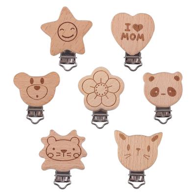 China New Design BPA Baby Teether Baby Teether Free Natural Wooden Round Simple Round Wooden Pacifier Clip Dummy Clip for sale