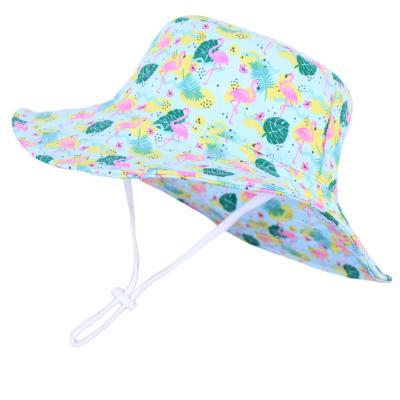 China New Eco-friendly Spring and Summer Children's Hat Flamingo Printing Sun Hat Big Brim Cotton Newborn Baby Girl Hats for sale