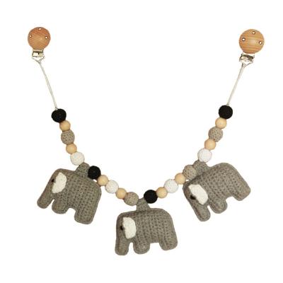 China New Eco-friendly INS Nordic Style Baby Knitted Stroller Chain Crochet Elephant Shape Baby Teether Beads Pacifier Clip Decoration Wooden Chain for sale