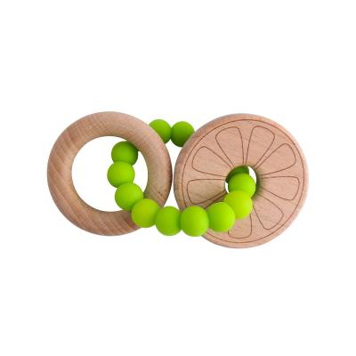 China Toy Beech Wood Flower Teeth Ring Rattle Wooden Teether Baby Soft Toy 2021 Hot Sale Sensory Teether Silicone Bead Bracelet Teeth Play for sale