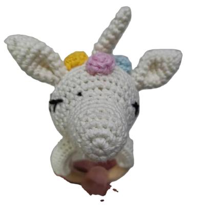 China Amazon Eco-Friendly New Unicorn Baby Crochet Rattle Beech Cute Ring Custom Wooden LOGO Baby Rattle Teether Toy for sale