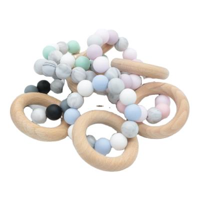 China high quality 100%food grade silicone silicone wristband beech wood new Teether Ring Baby Toy for sale