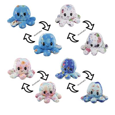 China 100% PP Cotton 20CM Ocean Printing Octopus Plush Toy Reversible Double-Sided Flip Octopus Doll Expression Octopus Toy for sale