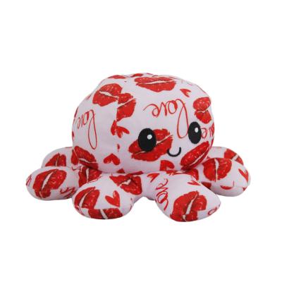 China 100% PP Cotton 20CM Valentine's Day Printing Octopus Plush Toy Reversible Double Sided Flip Octopus Doll Expression Octopus Toy for sale