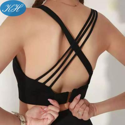 China Shockproof Breathable Gym Sports Women Sports V-Neck Beauty Breathable Cross Back Yoga Bra for sale