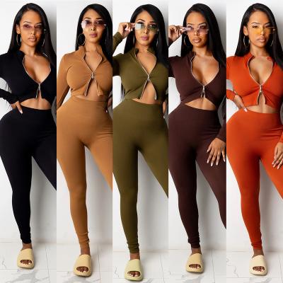 China 2021 hot sale women's high stretch anti-pilling zipper up tops with leggings tracksuit two-piece set casual outfits streetwear wholesale for sale