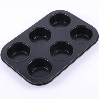 China 6 Disposable Black Cups Flat Round Non-Stick Muffin Cake Pan for sale