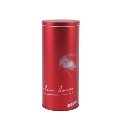 China Wine Bottle Wrapping Matt Finish Red Color Round Wine Bottle Tin Box for sale