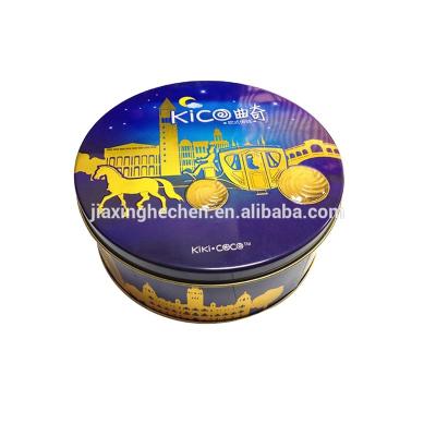 China Recycled Materials Embossing Round Biscuit Cookies Tin Box for sale