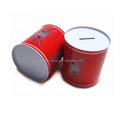 China Recycled Materials Tin Coin Bank Custom Round Currency Tin Packing Box For Kids for sale