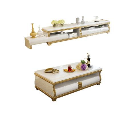 China Extendable luxury marble center table painted high gloss solid wood coffee table with extendable TV stand for sale