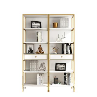 China Luxury Storage Foshan Living Room Gold Plated Modern Stainless Steel Bookcase Furniture Storage Bookcase Shelf for sale