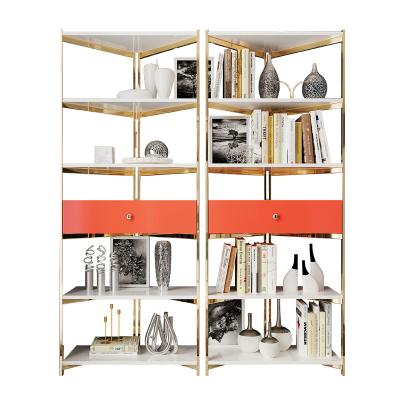 China Modern Gold Bookshelf Bookcase Study Living Room Storage Stainless Steel Bookcase Easy To Clean Luxury 5 Tier for sale