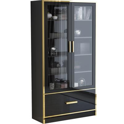 China European Modern Glass Door Shelf Cabinet Storage Book Shelves Solid Wood Bookcase For Home Study for sale