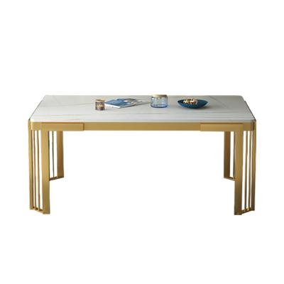 China Italian Modern Luxury Slate Dining Tables Rectangular Metal Rectangular Dining Table Easy Clean Gold for sale