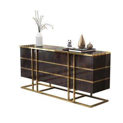 China New Modern Sideboard Storage Cabinet Dining Room Furniture High Gloss Gold Legs Marble Sideboard for sale