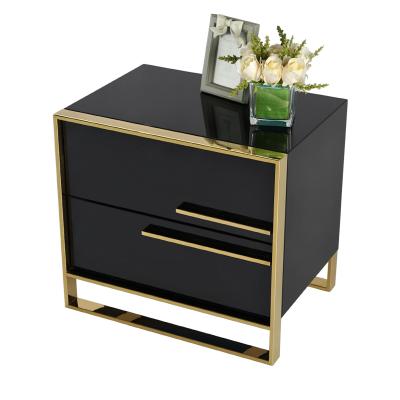 China Mesita de noche nightstand black piano paint nightstand easy to clean european modern wood bedside tables for bedroom for sale